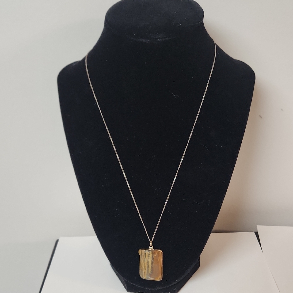 Petrified Wood Pendant Necklace And Black Tourmaline Piece